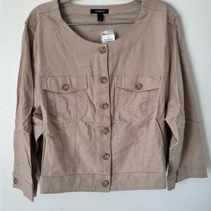 NWT $69.50 Linen Blend TORRID Cropped Collarless Casual Biker Jacket 3X